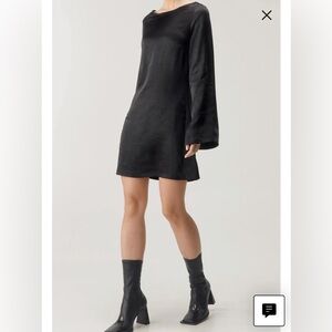 NWT Nasty Gal Plunge Black Satin Mini Dress Black Size 0 Flute Sleeve